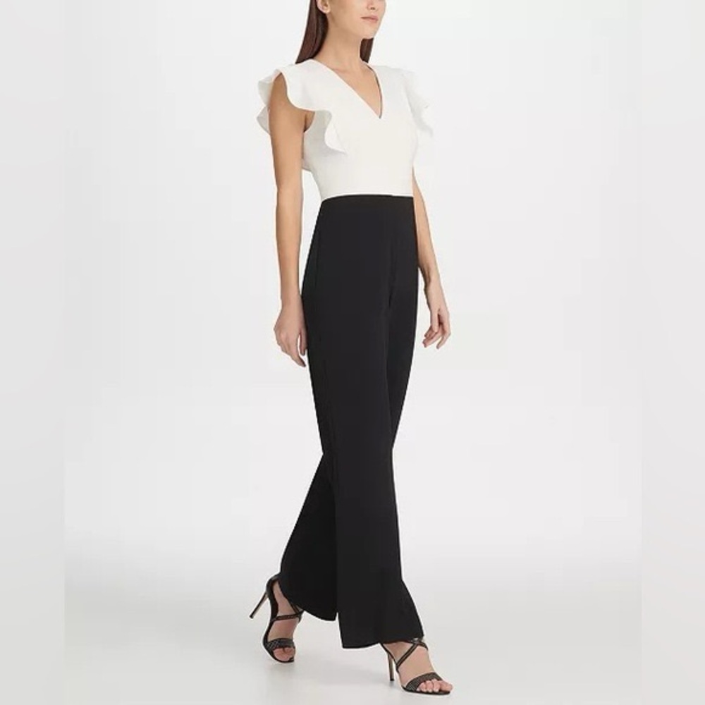 Dkny Black and White Jumpsuit Modern Wide-Leg Design